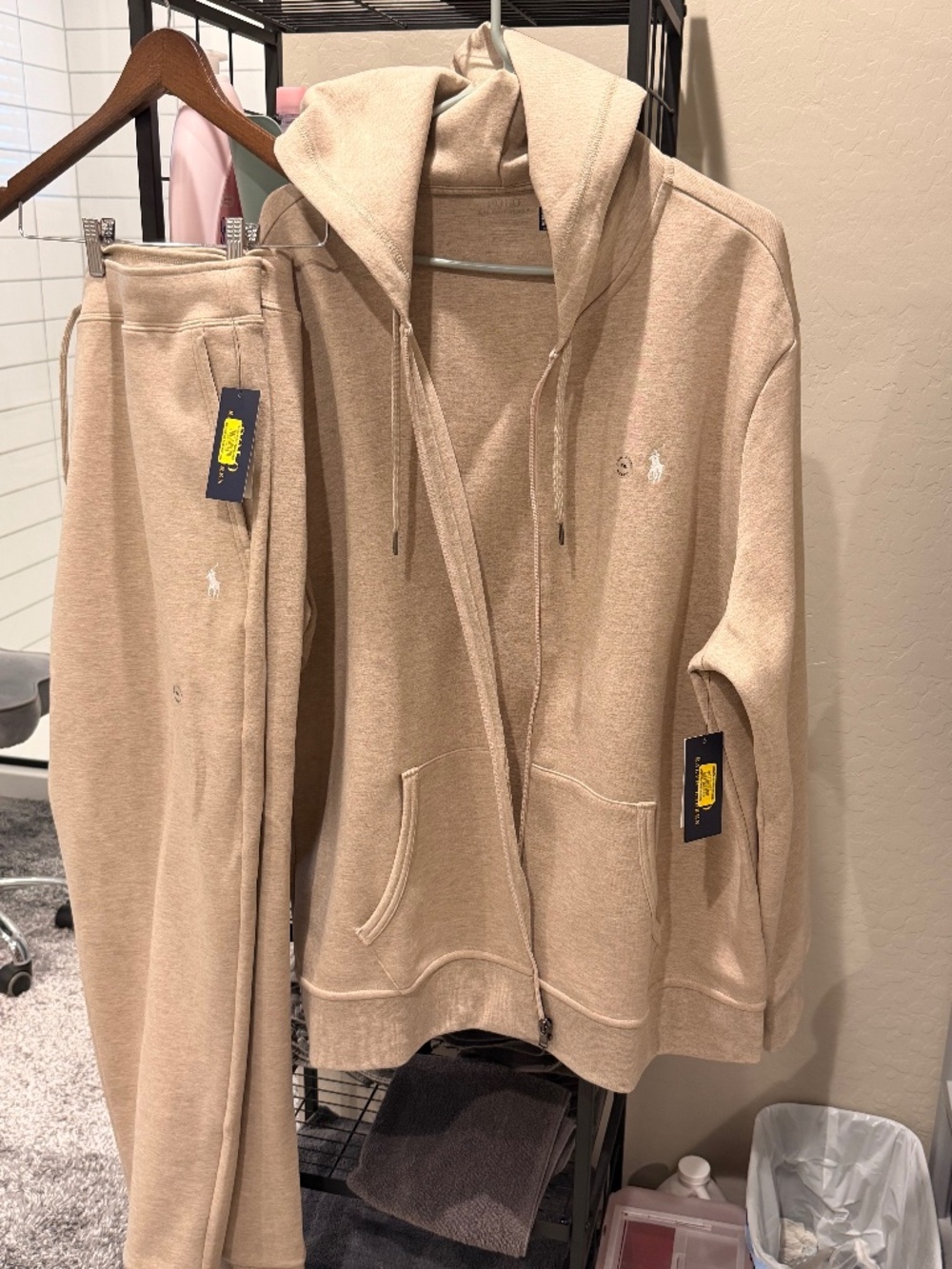 Polo Ralph Lauren Matching Hoodie Jogger Set XXL NWT Oatmeal Tan